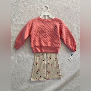 Carter's Pink Quilted Embroidered Cherry Top with Cream Cherry Leggings Set NWT